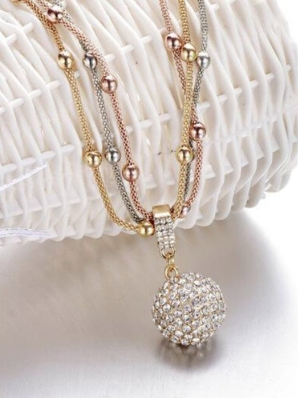 Aphrodite's Multi-Strand Necklace with Rhinestone Pendant